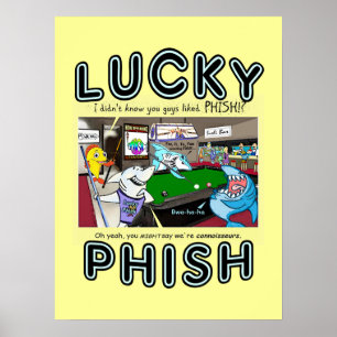 Póster Phish afortunado - tubarões que jogam a piscina