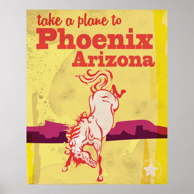 Poster Phoenix, Arizona EUA  Cartaz de Viagem Antigo (Frente)