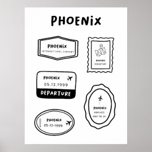 Poster Phoenix - Coleção de Carimbos de Viagem   Minimali