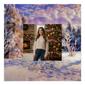 Póster Photo Name Winter Scenery Purple Pink Watercolor