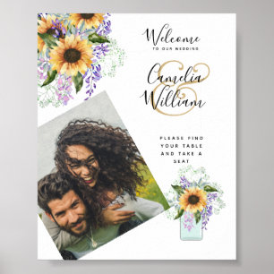 Poster PHOTO Wedding Welcome Sign Sunflowers Wisteria