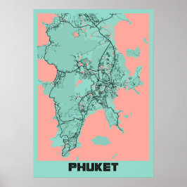 Poster Phuket - Mapa da Cidade da Península da Tailândia