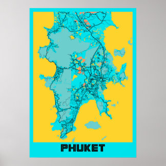 Poster Phuket - Mapa da Cidade de Gloria na Tailândia