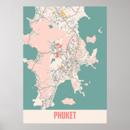 Poster Phuket - Mapa da Cidade do Chalk na Tailândia