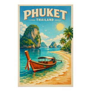 Póster Phuket, Tailândia, em uma vibrante viagem retro