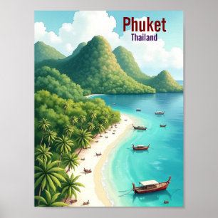 Poster Phuket Tailândia Viagem Artística aquarela