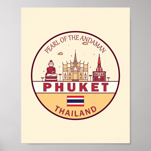 Poster Phuket Thailand City Skyline Emblem (Frente)