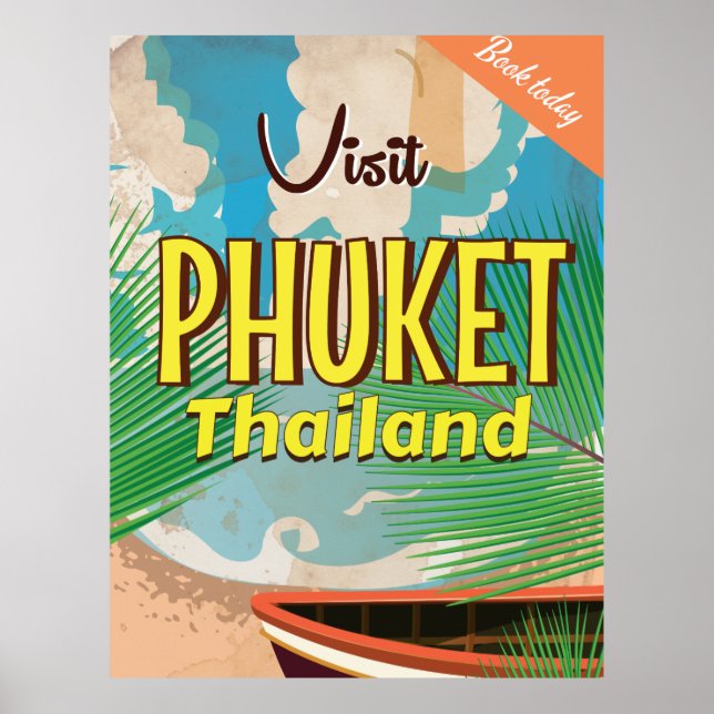 Poster Phuket Thailand viagens vintage (Frente)