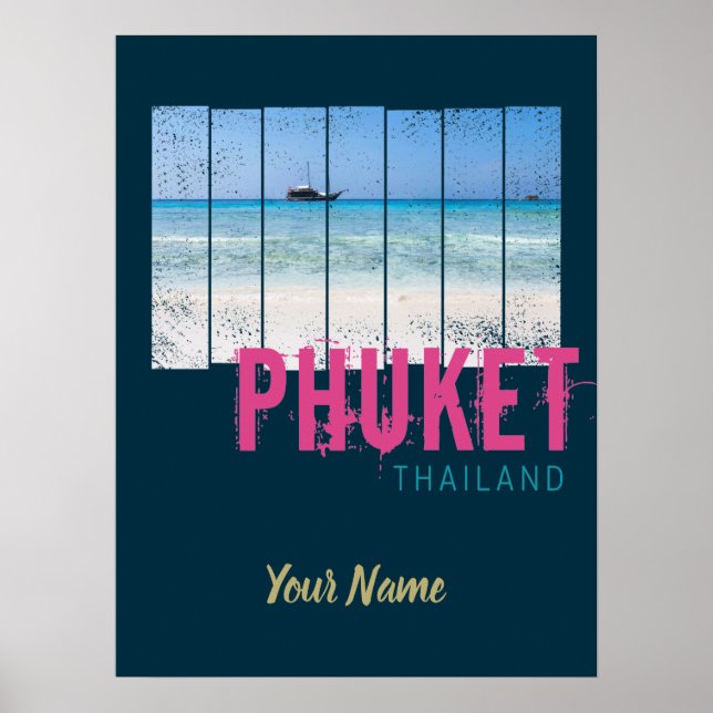Poster Phuket Thailand Vintage Beach Panorama Souvenir (Frente)