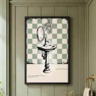 Poster Pia de Lavabo Antiga Estética Banheiro