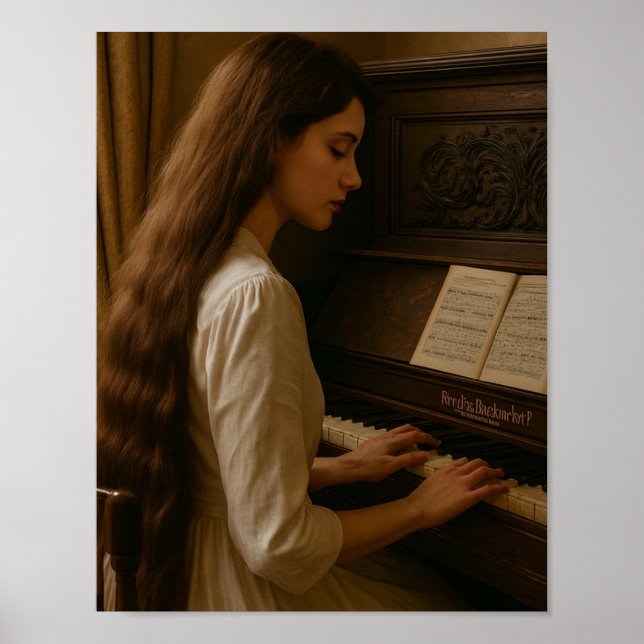 Poster Pianista Feminina Vintage (Frente)