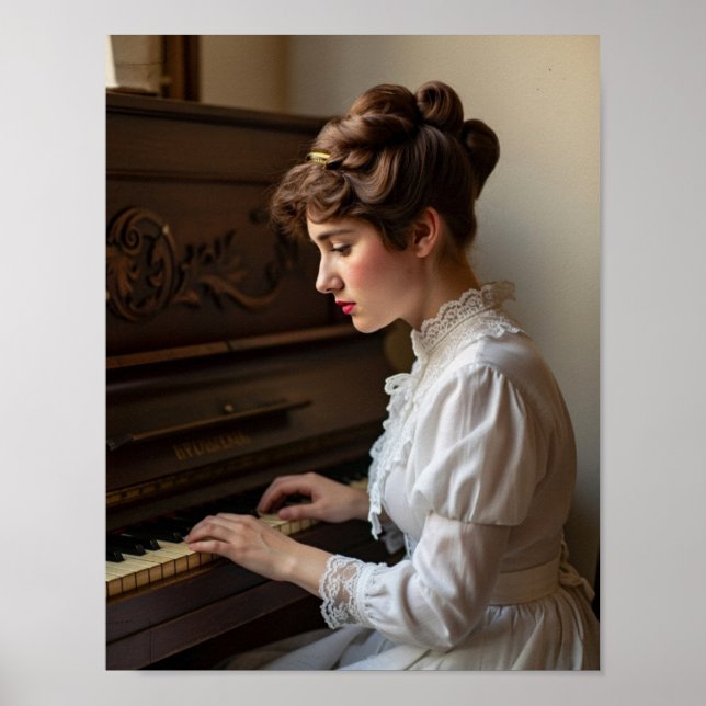 Poster Pianista Feminina Vintage (Frente)