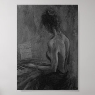 Poster Pianista Mujer Original CharcoilAtwork Impresiones