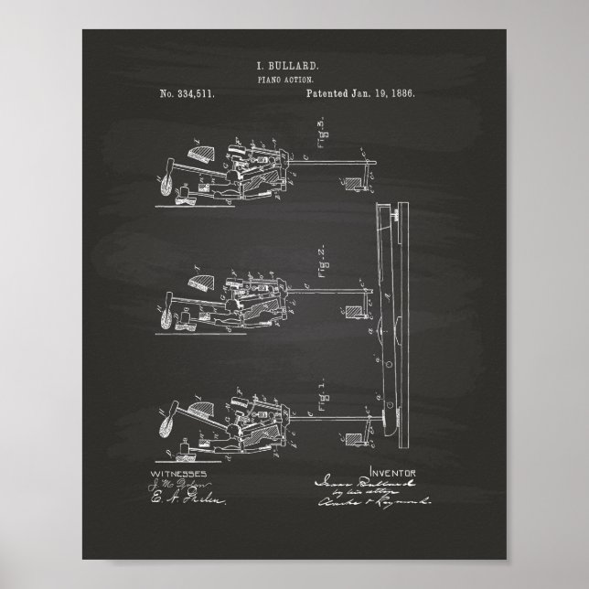Póster Piano Action 1886 Patent Art Chalkboard (Frente)