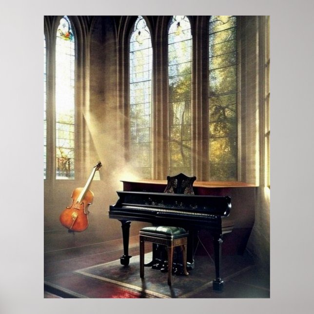 Poster Piano clássico e violoncelo no altar da igreja (Frente)