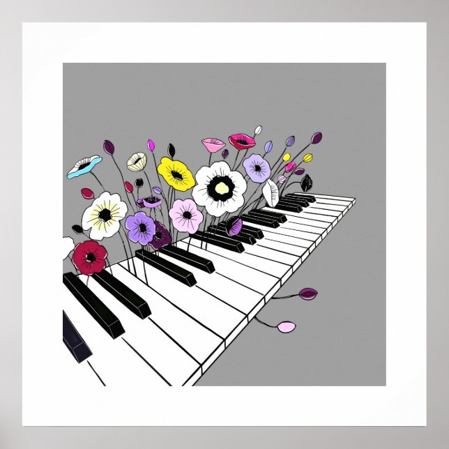 Poster Piano Florido – Música Floral Minimalista (Frente)