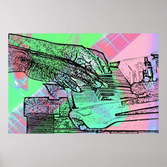 Póster Piano mãos sobre guitarra saturada e pescoço (Frente)