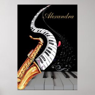 Poster Piano Personalizado do Music Note Saxofone 