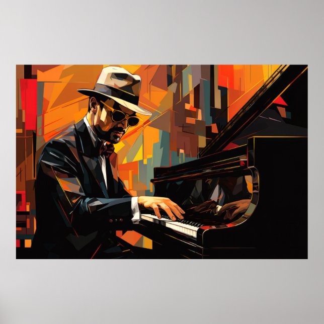 Poster Piano Player Music Painting Abstrato Art Decor (Frente)