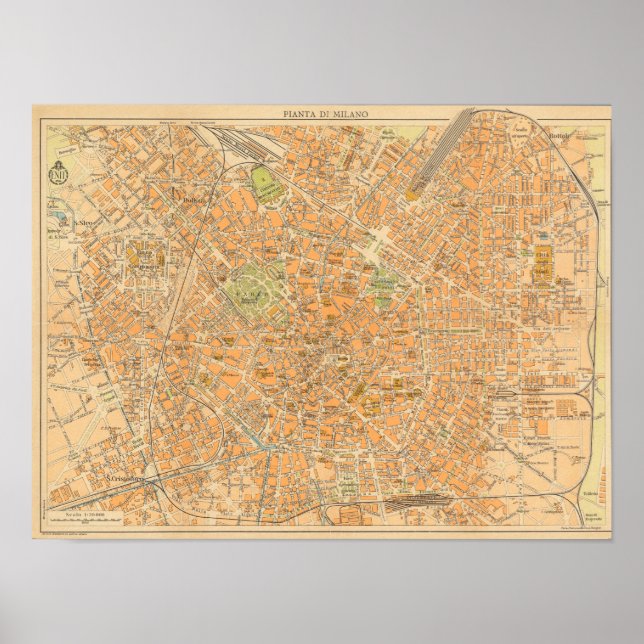 Poster Pianta di Milano - Mapa de Milão, Itália (Frente)