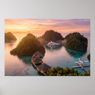 Poster Piaynemo Nascer do Sol Raja Ampat Arte de Ilha Tro