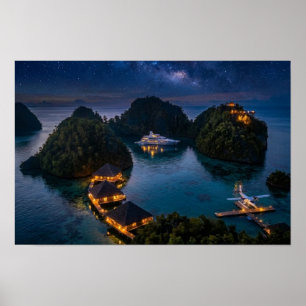 Poster Piaynemo Noite Céu Estrelado Raja Ampat Arte Galáx