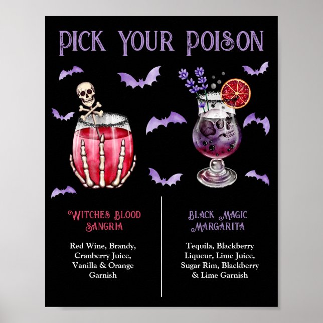 Poster Pick Your Poison Halloween 2 Cocktail Menu  (Frente)