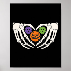 Poster Pickleball Halloween Skeleton Mãos Adoram Coração
