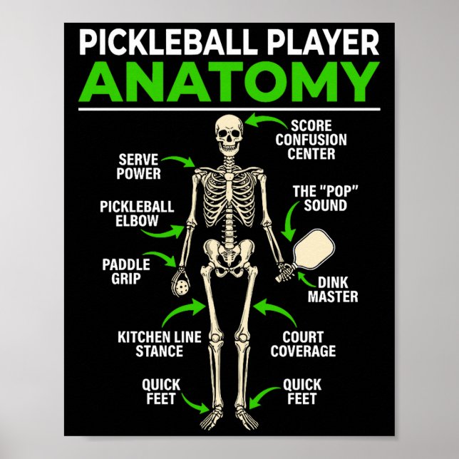 Poster Pickleball player anatomy funny dink pickle ball (Frente)