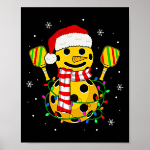 Poster Pickleball Snowman Santa Hat Luz Natal