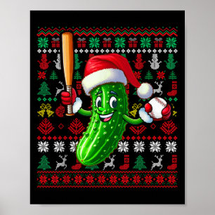 Poster Picles de Papai Noel Jogando Beisebol Natal Jogado