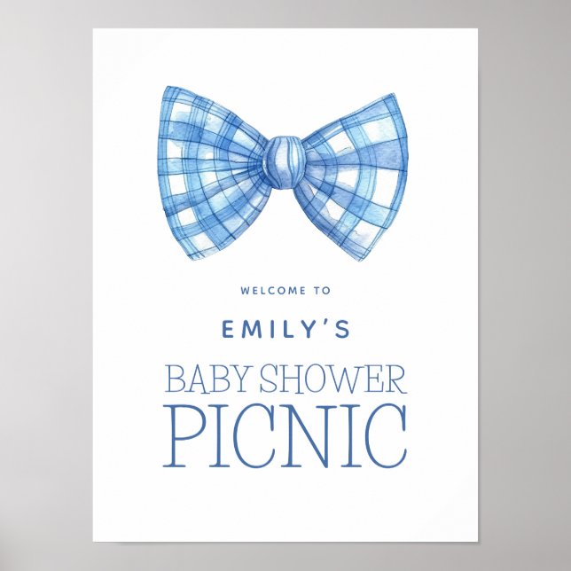 Poster Picnic de Chá de fraldas Arco Gingham Tie de Boas- (Frente)