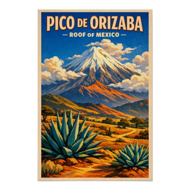 Póster Pico de Orizaba, México, em um clássico retrô (Frente)