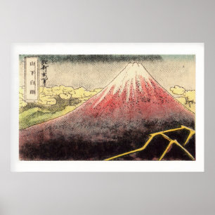 Poster Pico Vermelho da Montanha Nuvens Etiqueta Caixa de