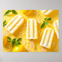Poster Picolé de Limão Padrão de Comida de Verão Amarelo