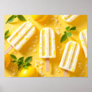 Poster Picolé de Limão Padrão de Comida de Verão Amarelo