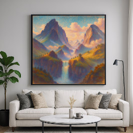 Poster Picos de Gêmeos Pastel - Paintery Style Landscape 