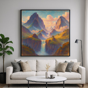 Poster Picos de Gêmeos Pastel - Paintery Style Landscape 