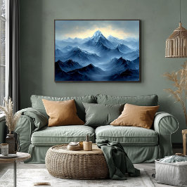 Poster Picos de Montanha Azul Pacífico em estilo Óleo Abs