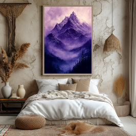 Poster Picos de Montanha Mística em Roxo Monocromático