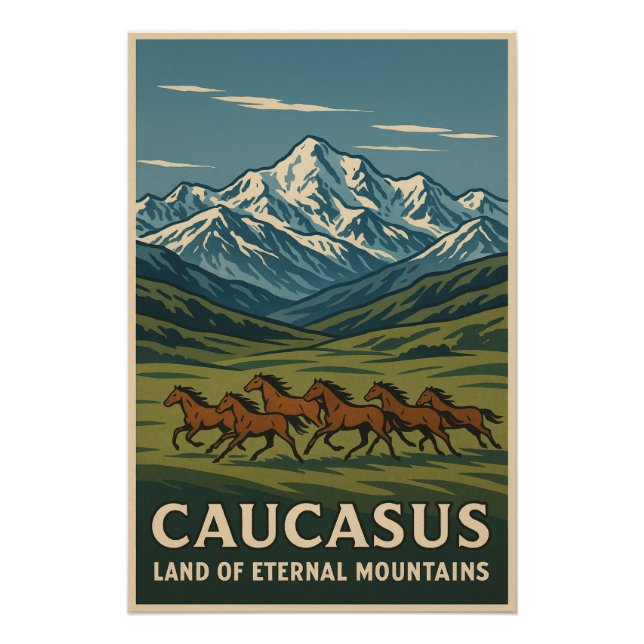 Póster Picos do Cáucaso - Terra das Montanhas Eternas (Frente)