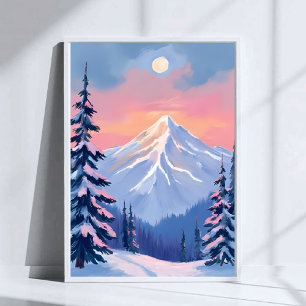 Poster Picos do Inverno Sussurrante Céu Rosa Pastel Monta