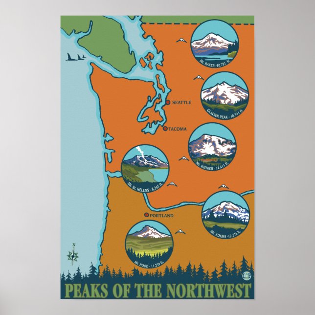 Póster Picos do Noroeste - 5 diferentes montanhas (Frente)