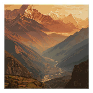 Póster Picos enormes das montanhas nepalesas cênico vinta