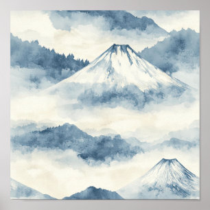 Poster Picos Nebulosos – Paisagem Montanhosa em Aquarela 
