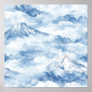 Poster Picos Nebulosos – Paisagem Montanhosa em Aquarela 