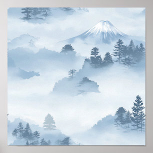 Poster Picos Nebulosos – Paisagem Montanhosa em Aquarela 