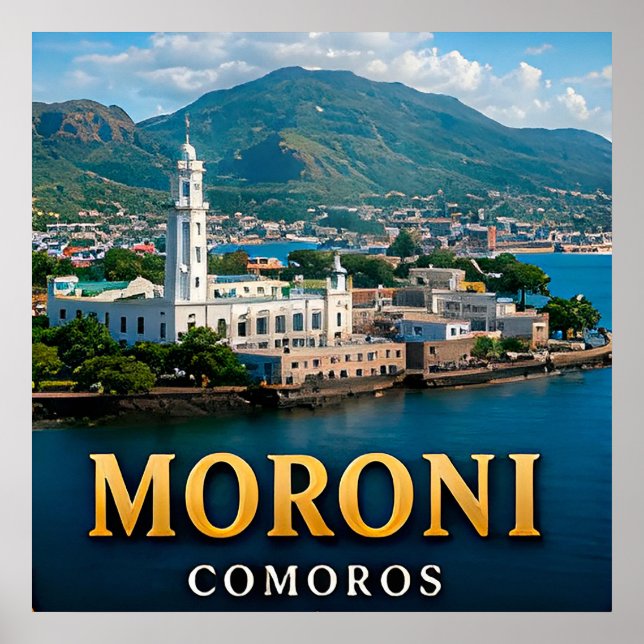 Poster Picos vulcânicos de Moroni e paraíso do Oceano Índ (Frente)