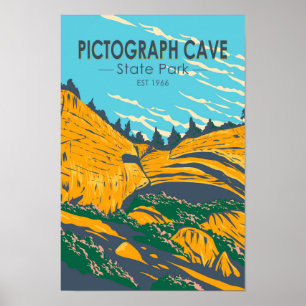 Poster Pictografo Cave State Park Montana Vintage