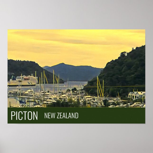 Poster Picton Nova Zelândia Marlborough Sons viagem impre (Frente)